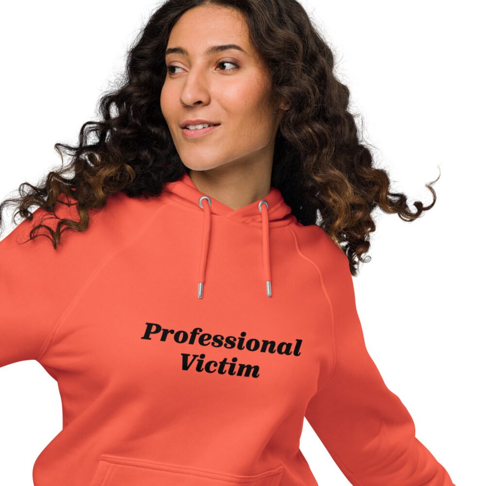 Unisex eco raglan hoodie - Professional Victim. - Image 21